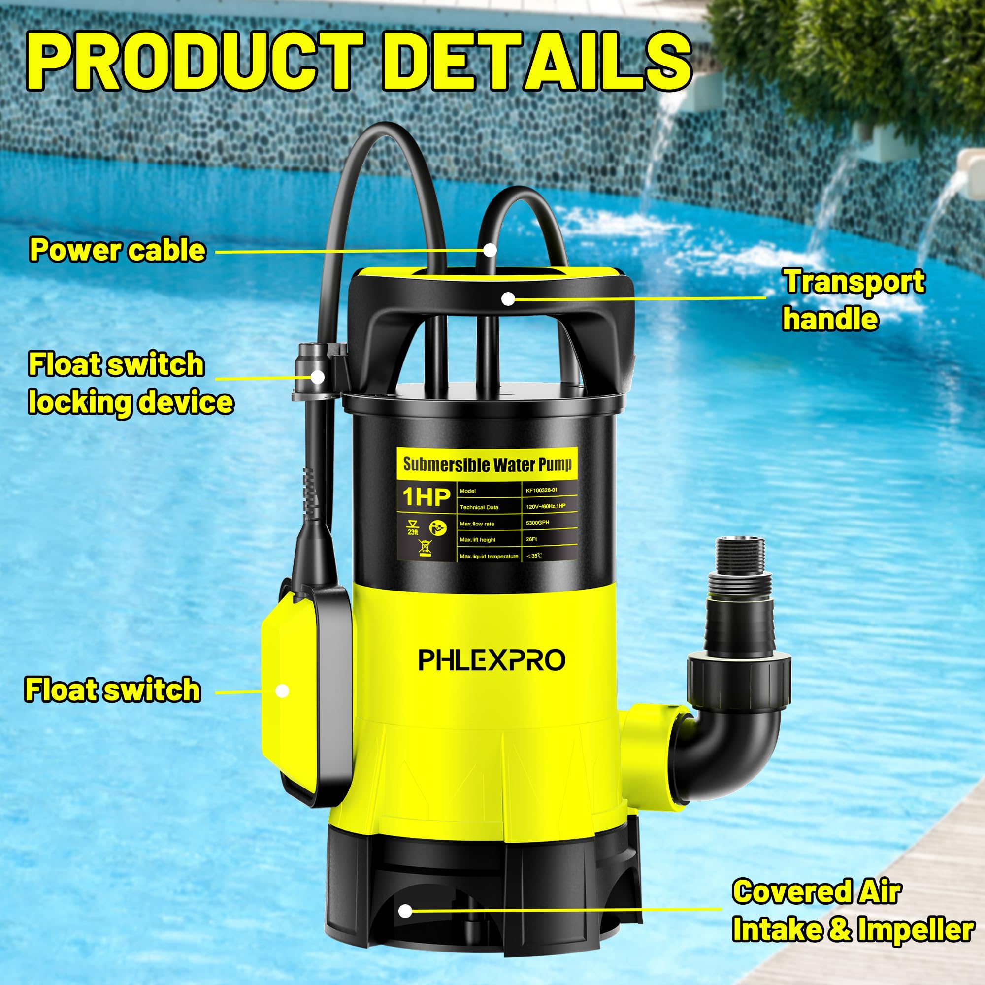 Amazon.co.jp: 水中ウォーターポンプ 1HP 5300GPH 高流量クリーン/汚水